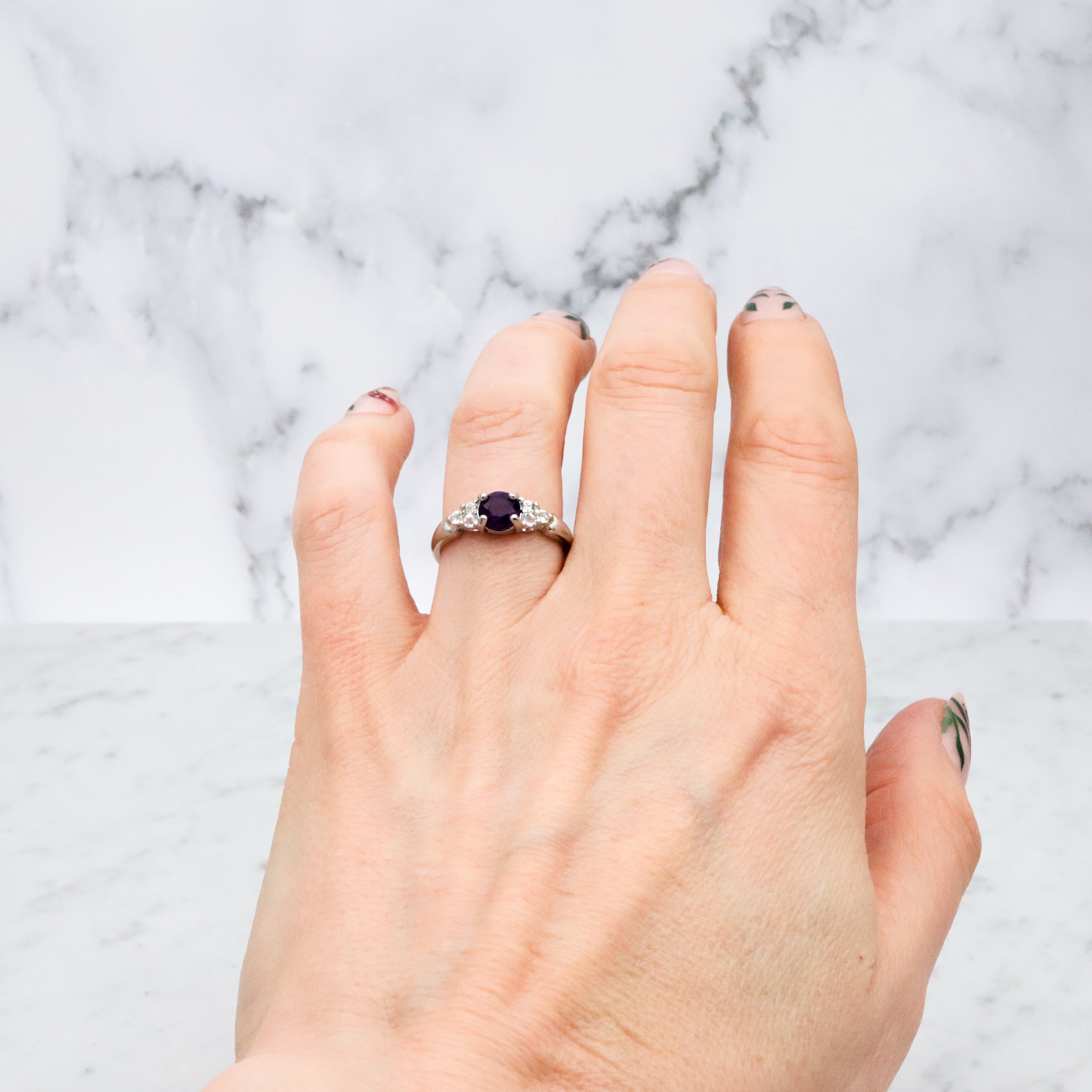 Vintage sterling amethyst & quartz cocktail ring, size 7